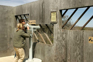 Visitors at a wildlife refuge watching birds; image courtesy of Steve Hillebrand, US Fish & Wildlife Service