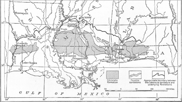 Map from 'The Pliocene Citronelle Formation of the Gulf Coastal Plain,' USGS Professional Paper 98, 1916, by George Charlton Matson; image from Wikimedia Commons