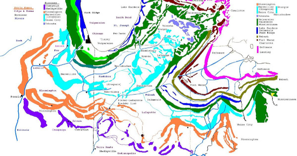 Moraines south of Lake Michigan and southwest of Lake Erie; map courtesy of Chris Light, via Wikimedia Commons