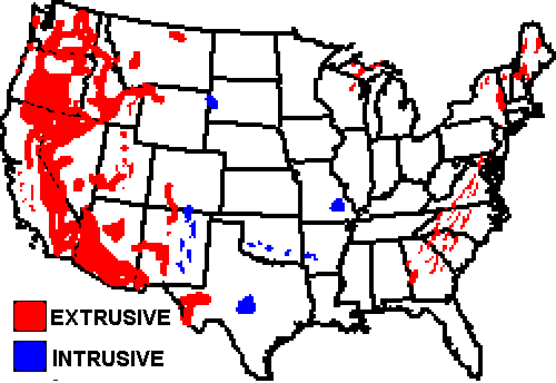 map, igneous & plutonic rocks in the US