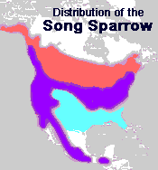 Distribution map for the Song Sparrow, Melospiza melodia