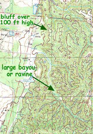 topographic map showing bluff & ravine in loess deposits along Mississippi River