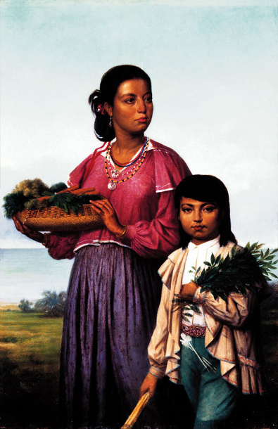 Chitimacha people painted by François Bernard, 1870; public domain image via Wikimedia Commons