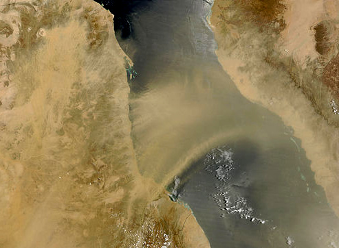 dust flowing over the Red Sea as seen from space; Image courtesy of NASA