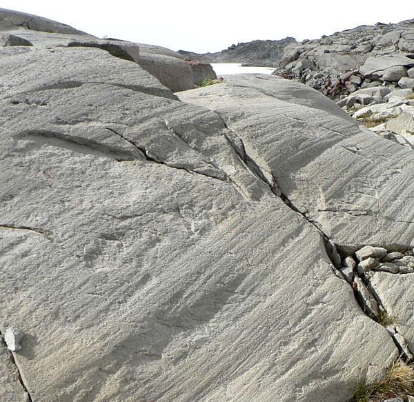 Glacial striations in Mt. Rainier NP, Washington, USA; courtesy of Walter Siegmund and Wikimedia Commons