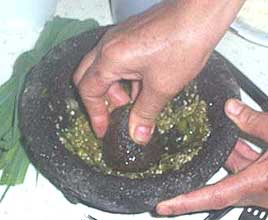 Molcajete (the bowl) and tejalote (the thing in the hand)
