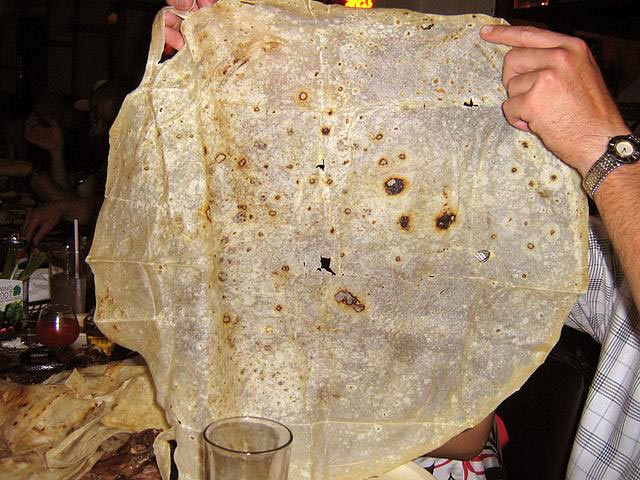 Tortilla Sabaquera, or tortilla grande, made very large and with flour, a specialty of Sonora state; image courtesy of 'Adrian' via Wikimedia Commons