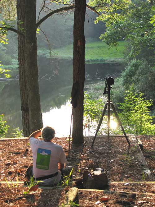 Jerry waiting for light at Pipes Lake