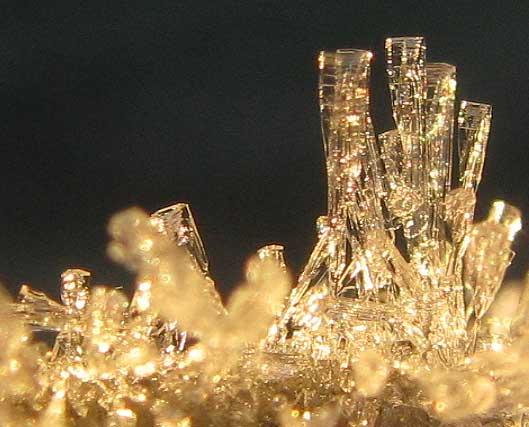 close-up of columnar frost crystals