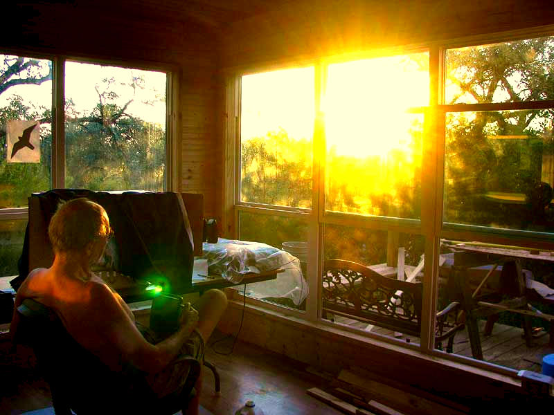 Jim Conrad in Juniper House in southwestern Texas