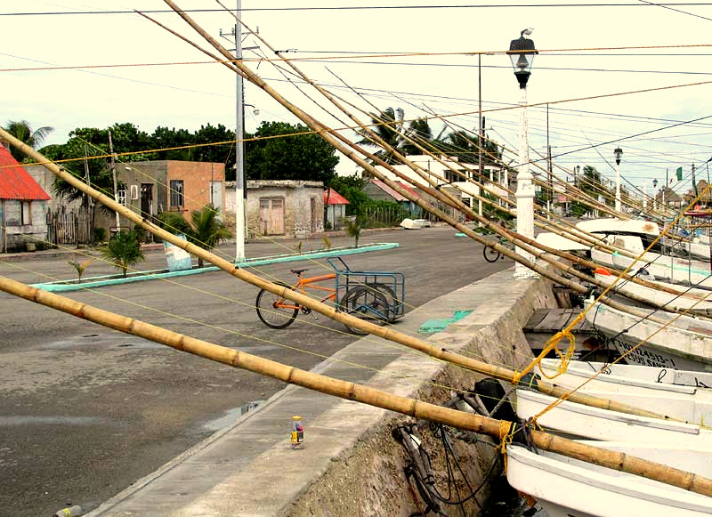 Rio Lagartos, Yucatan, boats at storm wall