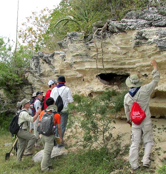Yucatan limestone strata, students