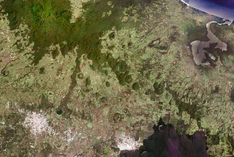 Satellite image of area around San Andrés Tuxtla and Catemaco, Veracruz, Mexico