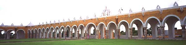 In Izamal, the famous arches of the Santurario de la Virgen de Izamal church