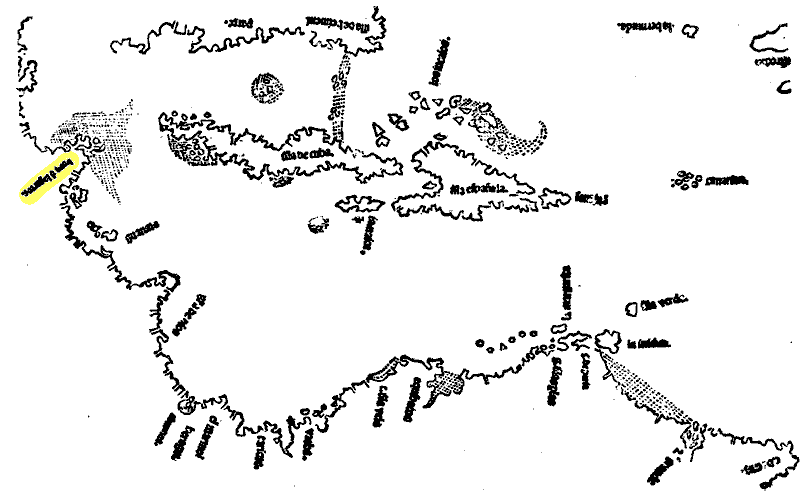 Map published in 1511 in "De orbe novo" by Peter Martyr d'Anghiera