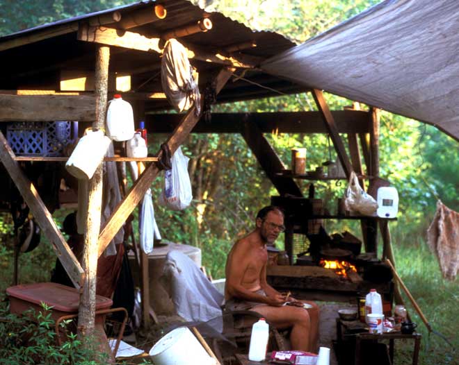 Jim Conrad at his hermit camp in Mississippi