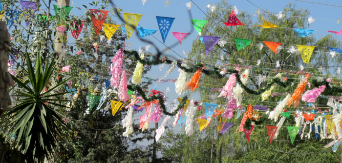 streamers at Christmas in village in Querétaro, Mexico