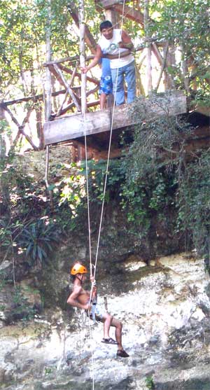 Rappelling in Cenote Yokdzonot